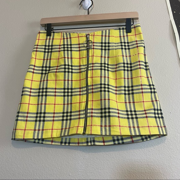 Motel Rocks Dresses & Skirts - Yellow Plaid Mini Skirt with Zipper Detail